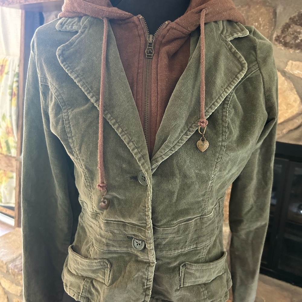 Nori Green With Brown Detail Hooded Jacket